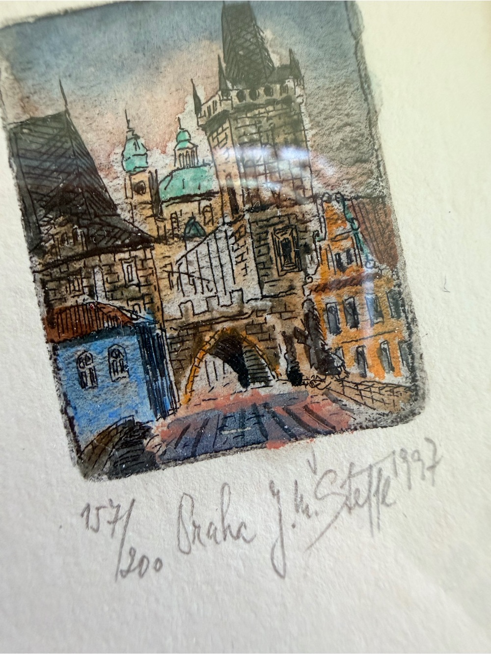 Signed Prague Cityscape Art Print from Charles Bridge 157/200 J.M. Steffe 1997